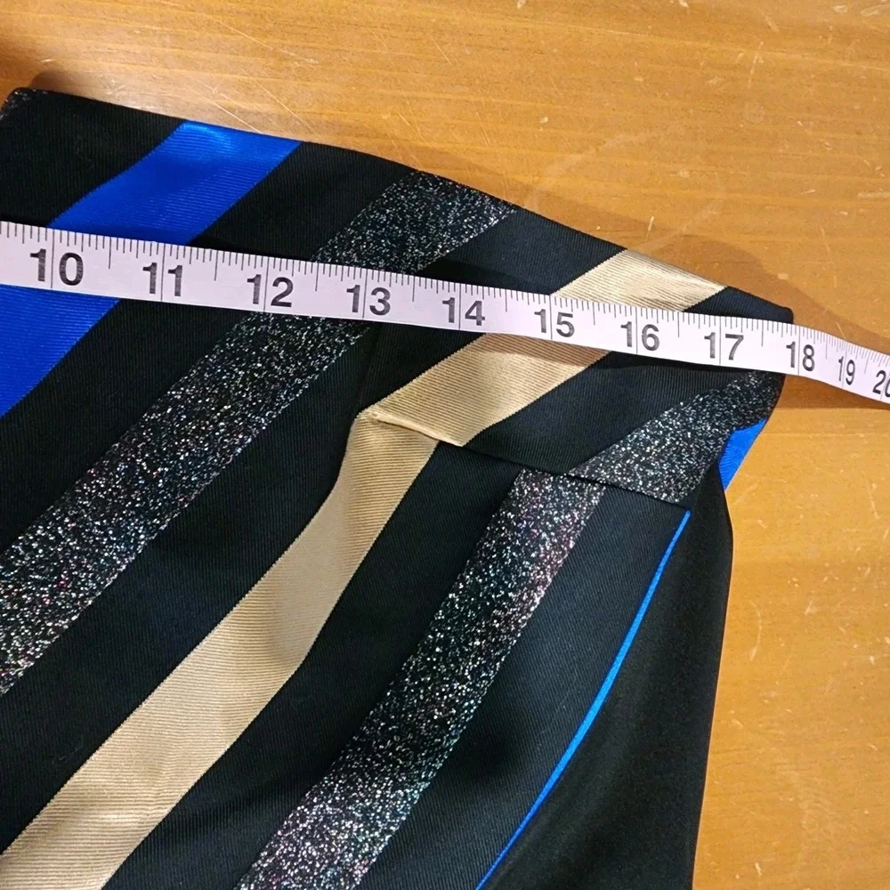 Shoshanna Fit and Flare Strapless Dress Womens 10 Black Gold‎ Blue Chevron NEW